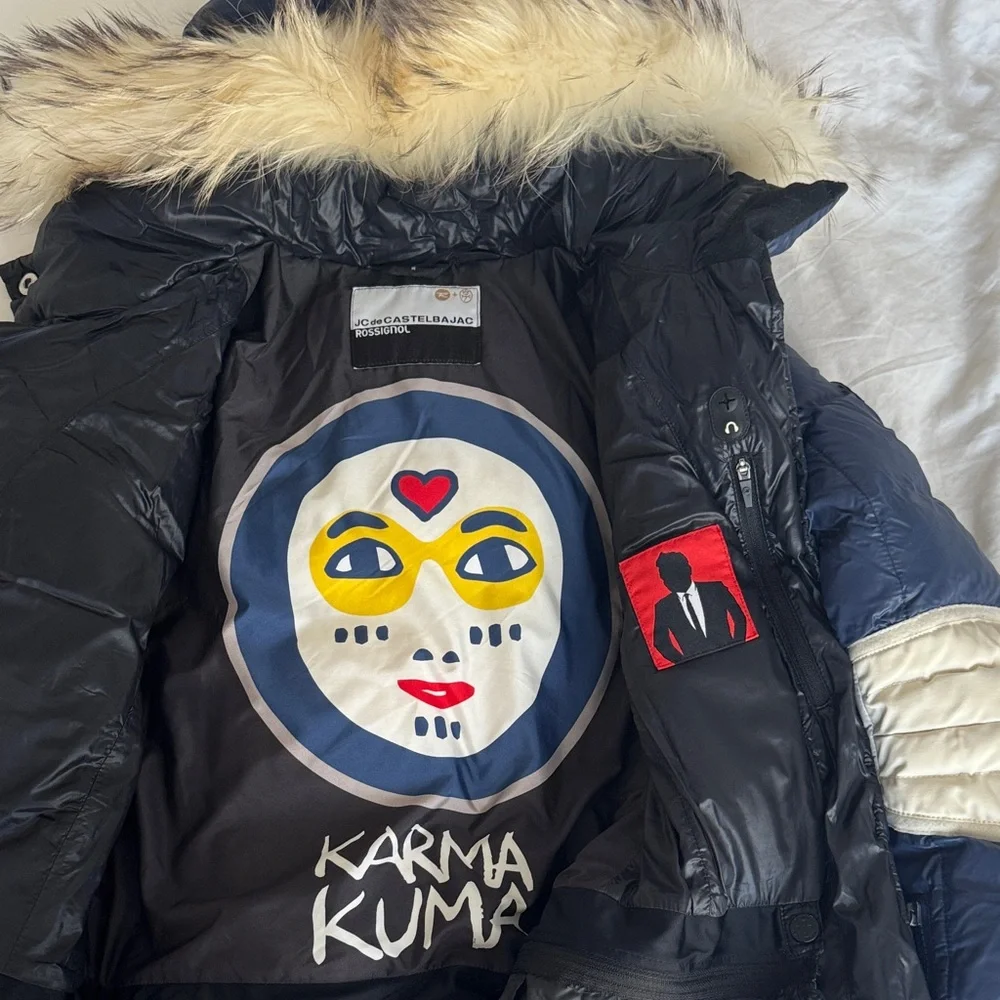 Rossignol Dark Blue and White Puffer Jacket with Fur Hood - Picture 3 of 12